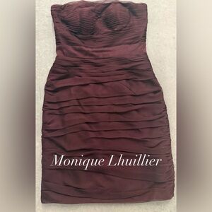 Monique Lhuillier Bridesmaid Aubergine Strapless Cocktail / Party Dress Size 8